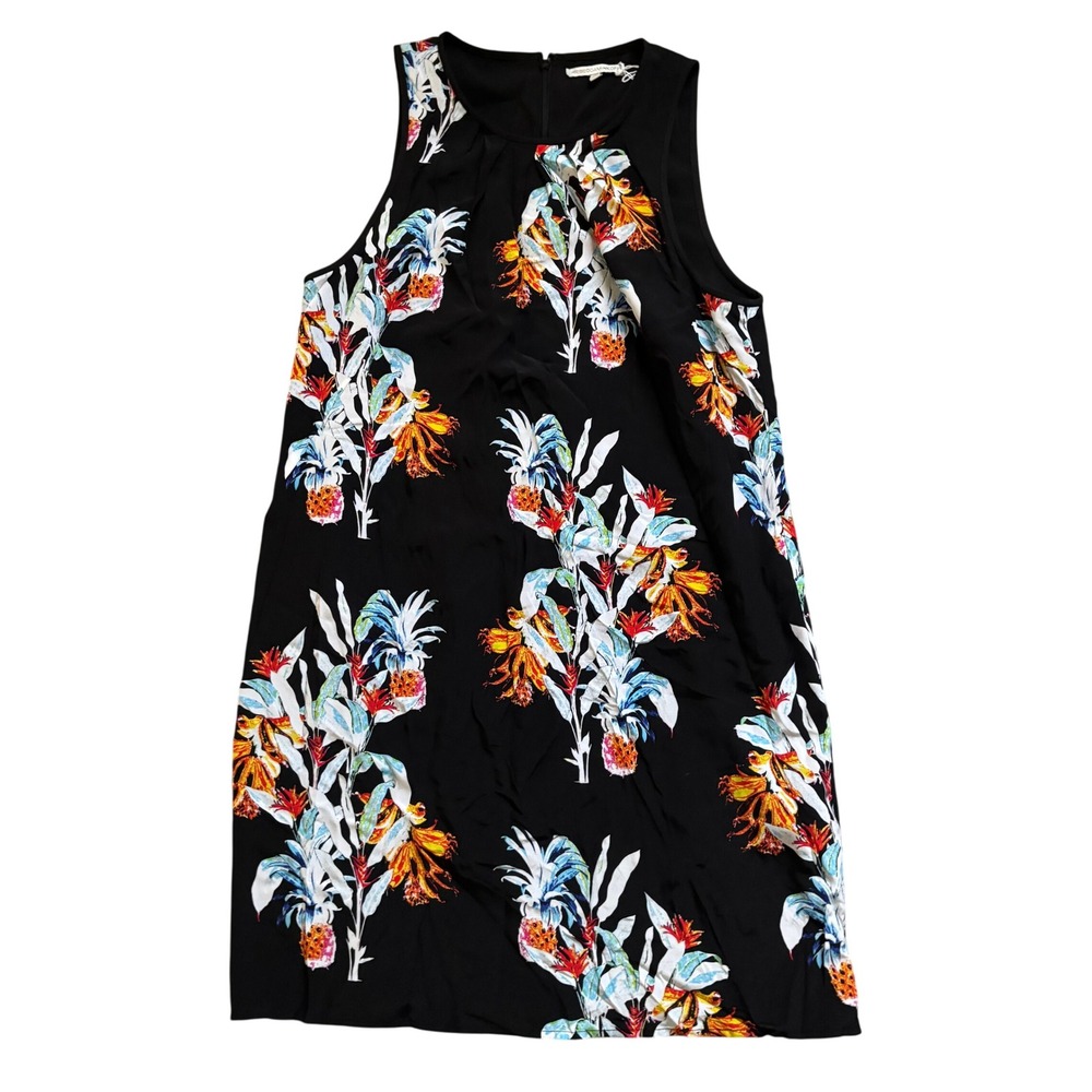 Rebecca Minkoff Pineapple Print Shift Dress Sz 6 Black Silk Floral Sleeveless